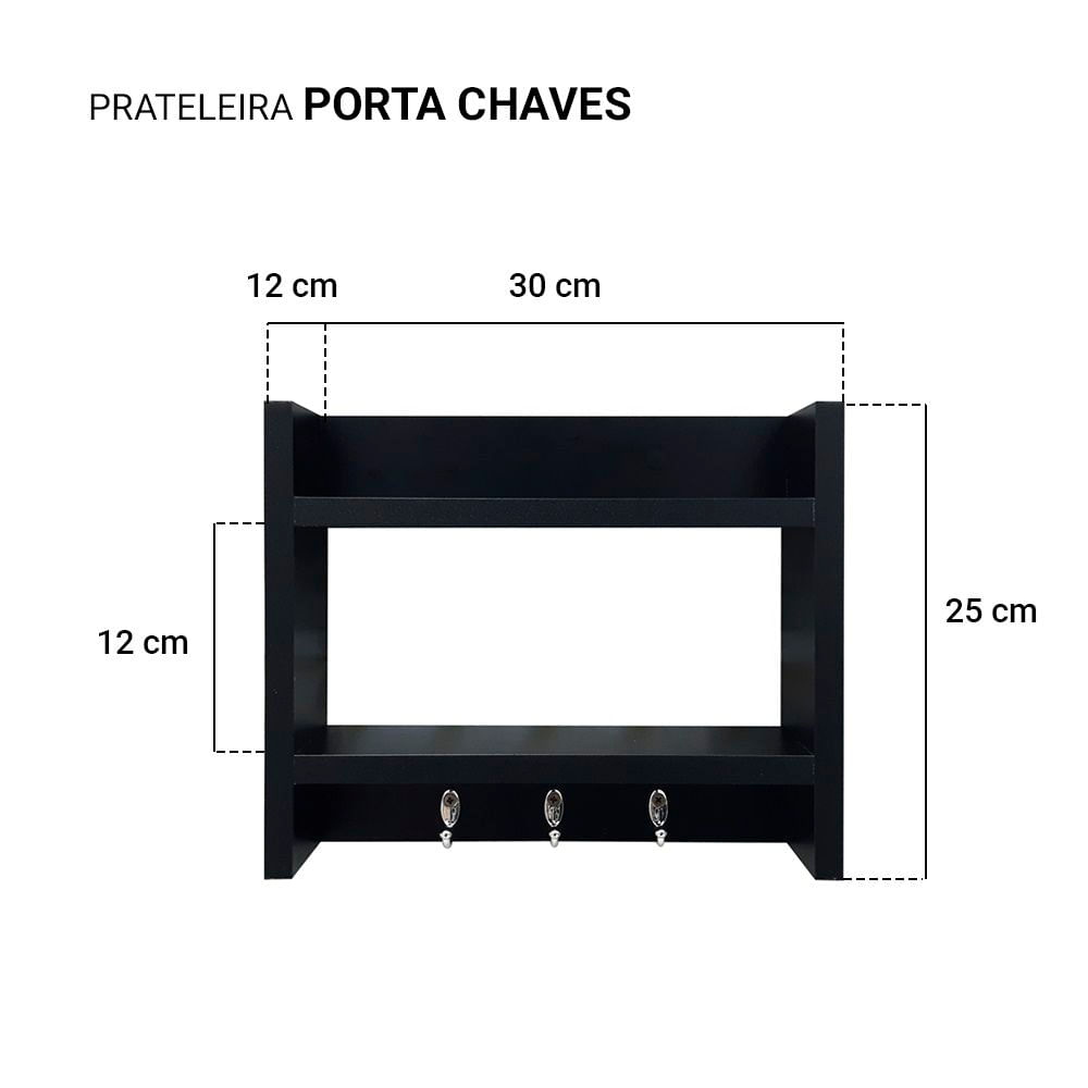 Suporte Porta Chaves Organizador Decorativo de parede 25 x 30cm Preto -  decorassentos